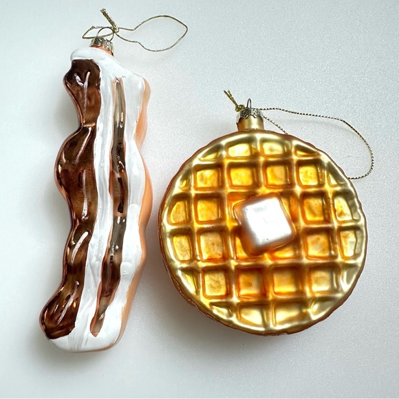 Glass Bacon And Waffle With A Pat Of Butter Christmas Tree Ornaments - Picture 1 of 7
